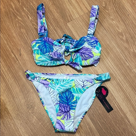 No Boundaries Other - No Boundaries Blue and Purple Leaf Print Bikini small top medium bottoms